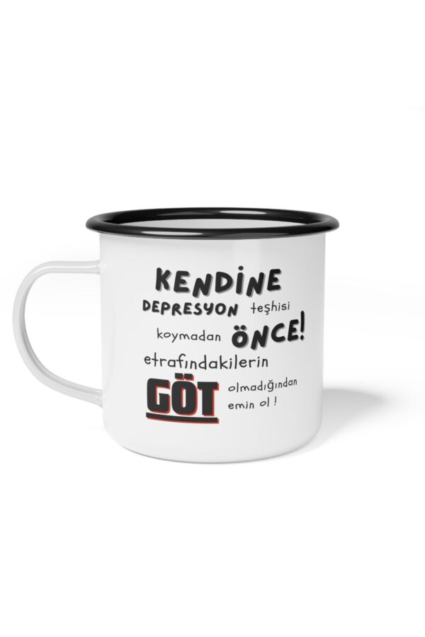 Depresyona Girmeden Önce Hediyelik Baskılı Porselen Kırmızı Şeritli Lüks Kupa Bardak - Görsel 4