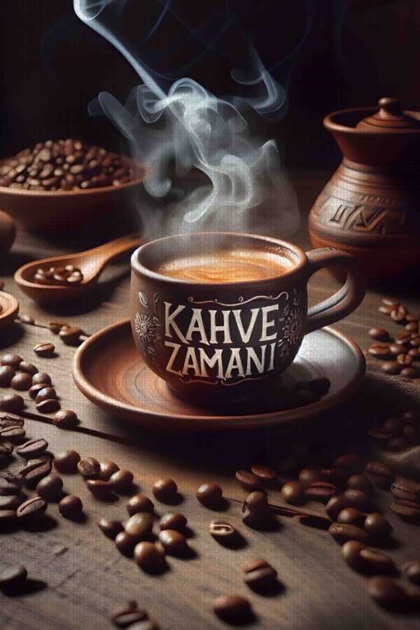 Kahve Zamanı – Çekirdek Detaylı Ahşap Duvar Posteri