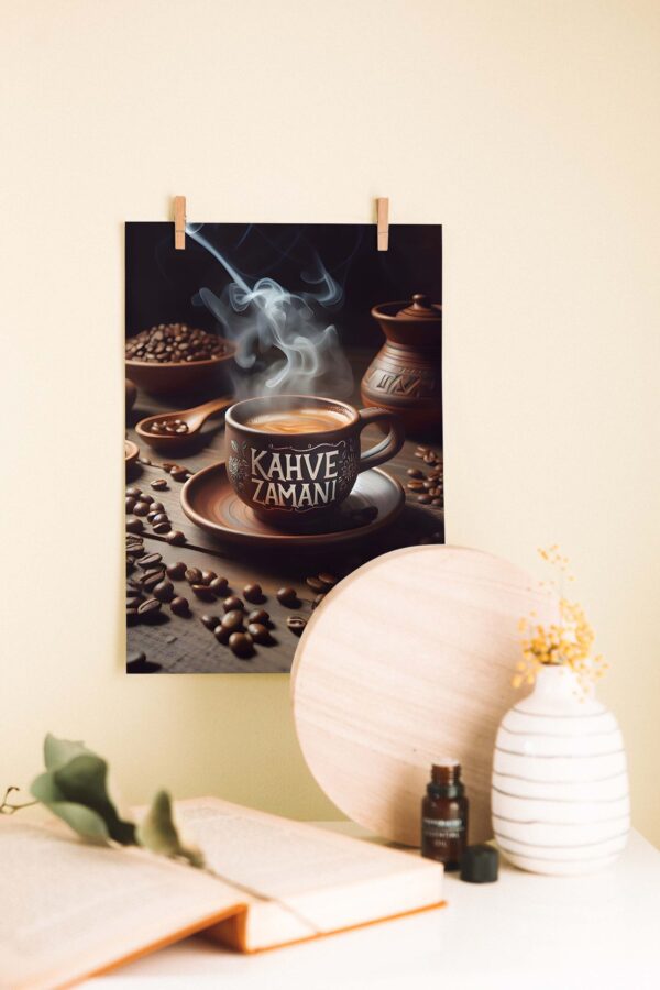 Kahve Zamanı – Çekirdek Detaylı Ahşap Duvar Posteri