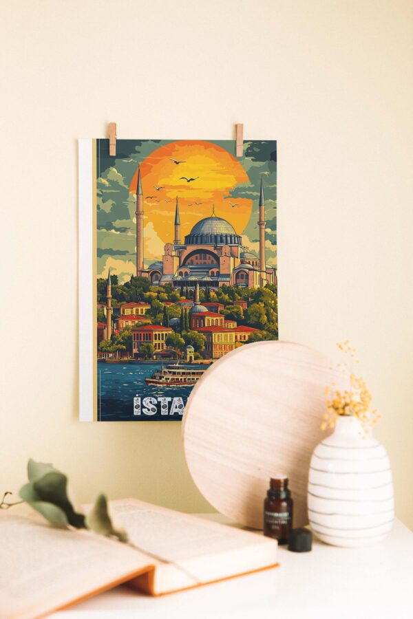 Ayasofya ve Boğaz – İstanbul Temalı Retro Ahşap Poster