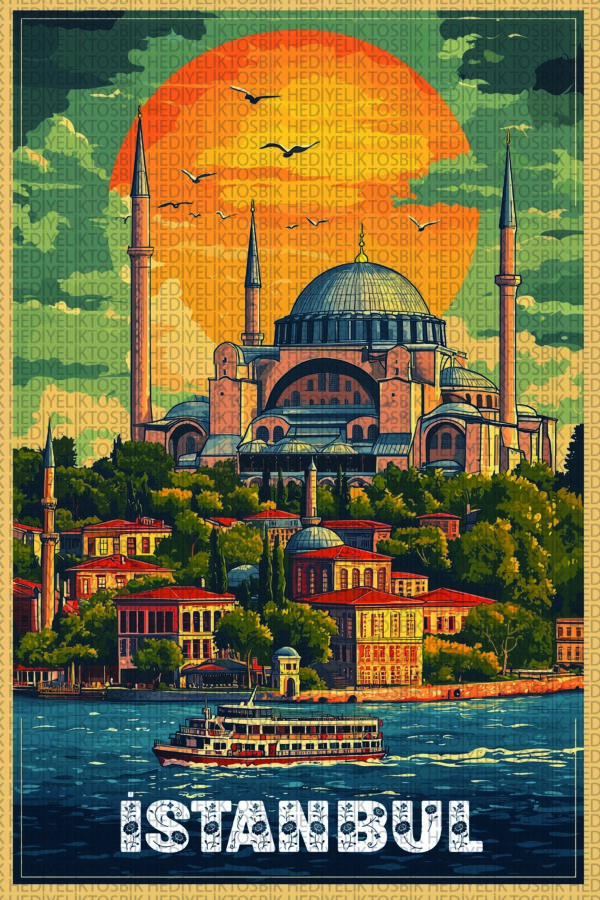 Ayasofya ve Boğaz – İstanbul Temalı Retro Ahşap Poster