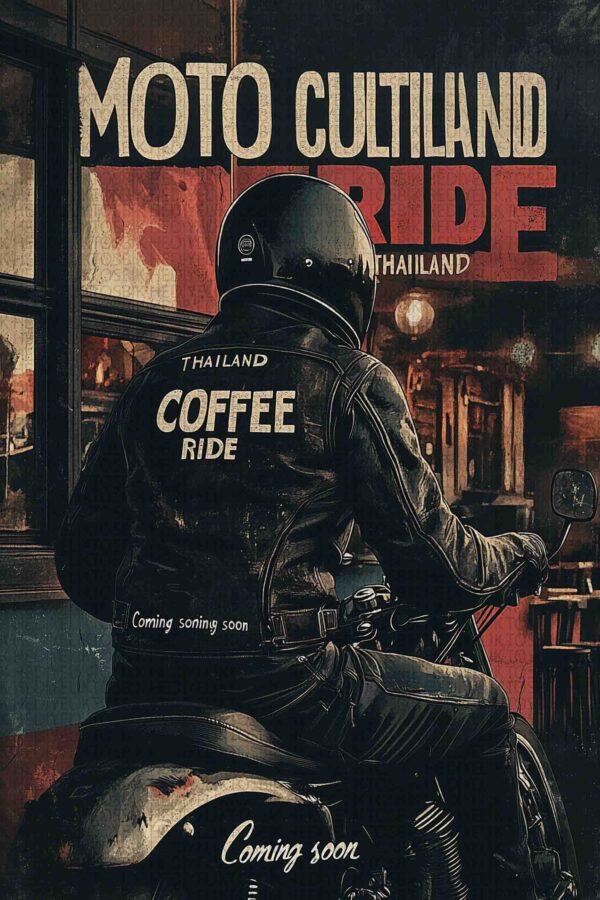 Coffee Ride – Retro Motosiklet Temalı Ahşap Poster