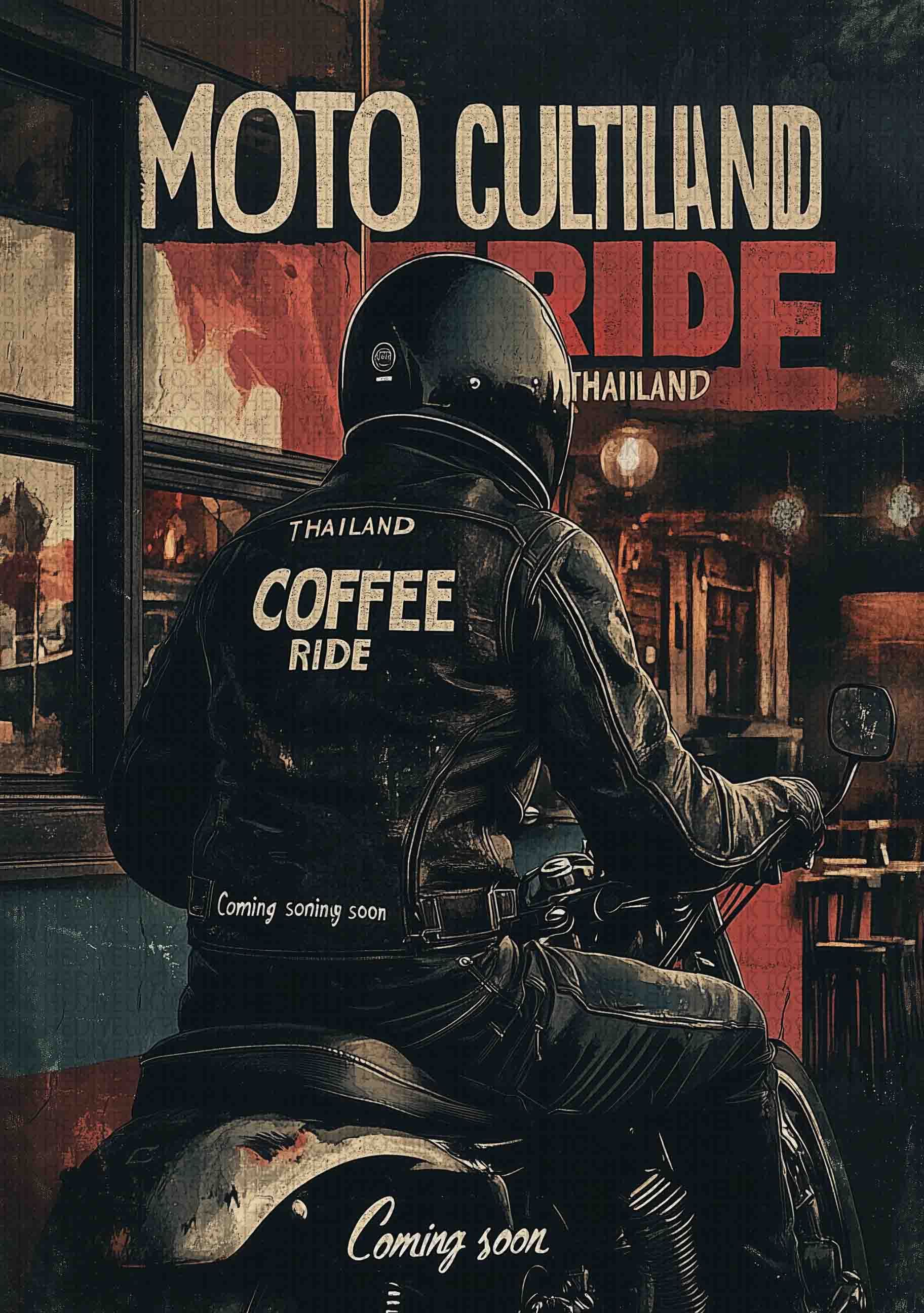 Coffee Ride – Retro Motosiklet Temalı Ahşap Poster