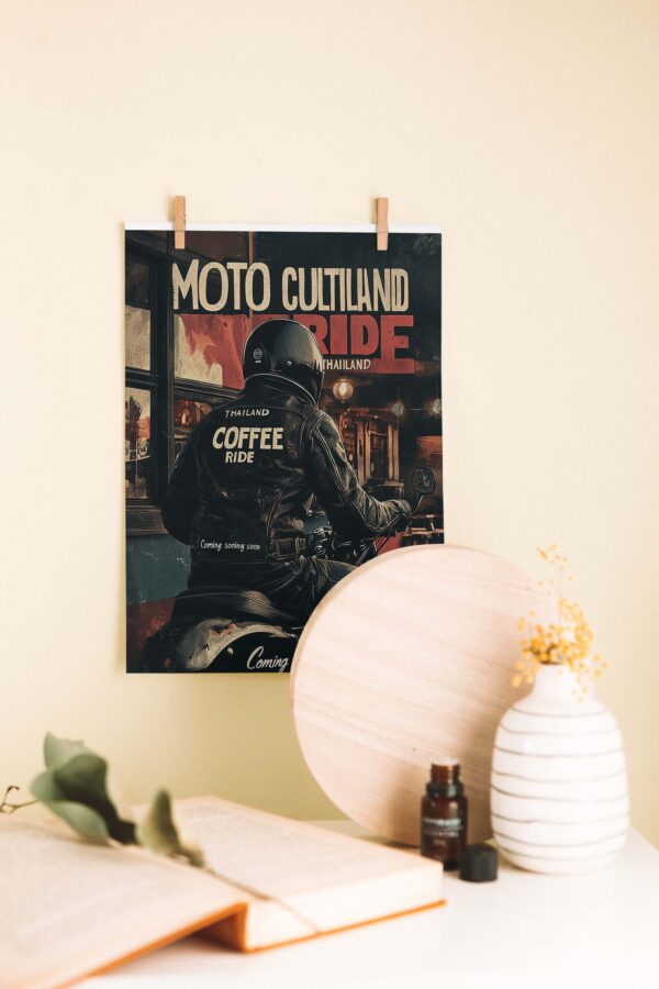 Coffee Ride – Retro Motosiklet Temalı Ahşap Poster