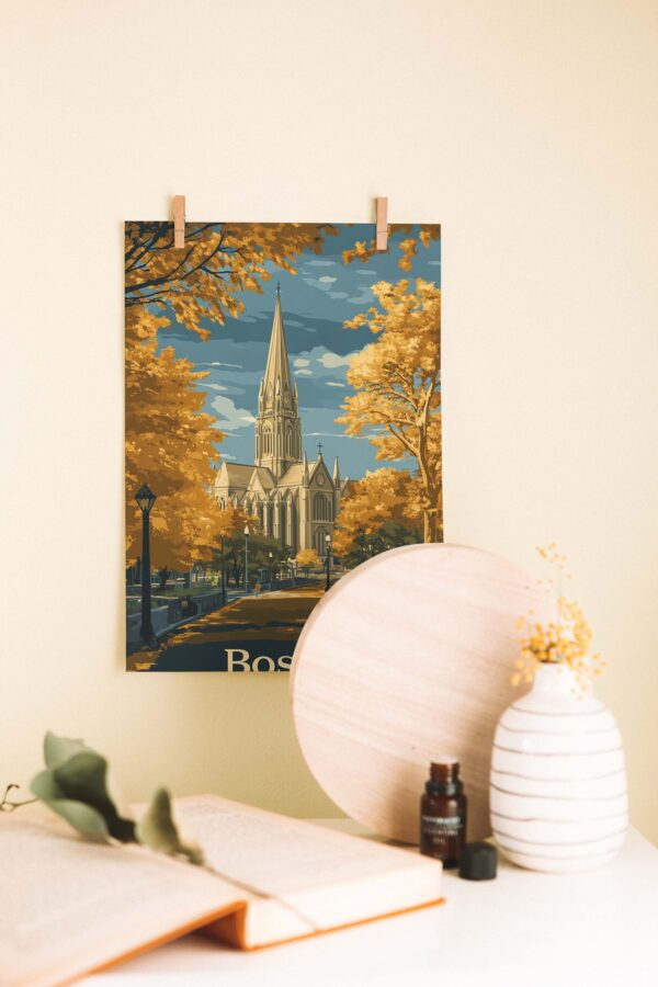 Boston’da Sonbahar – Retro Şehir Temalı Ahşap Poster
