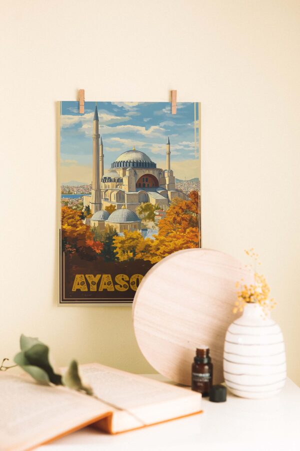 Ayasofya – Sonbahar Tonlarında Retro Ahşap Poster