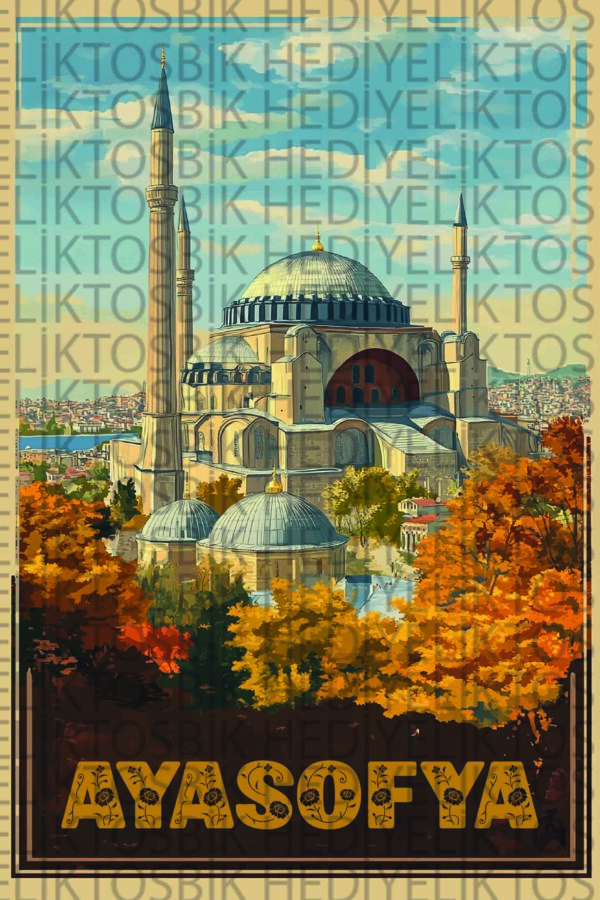 Ayasofya – Sonbahar Tonlarında Retro Ahşap Poster