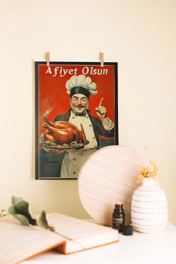 Afiyet Olsun – Retro Mutfak Temalı Esprili Ahşap Poster