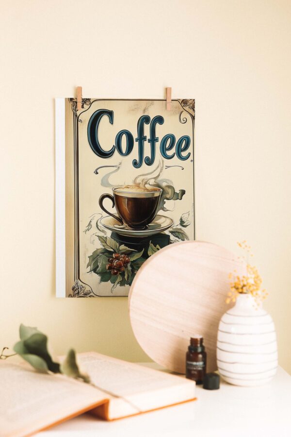 Coffee – Vintage Kahve Temalı Ahşap Poster