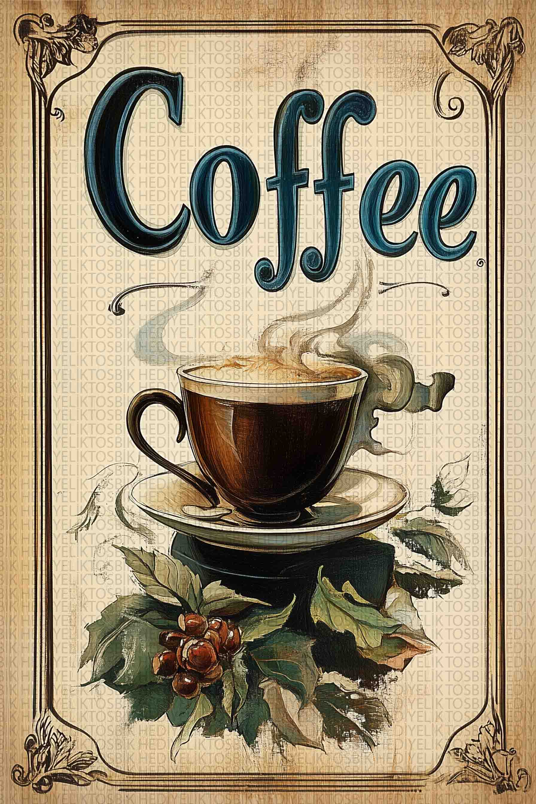 Coffee – Vintage Kahve Temalı Ahşap Poster
