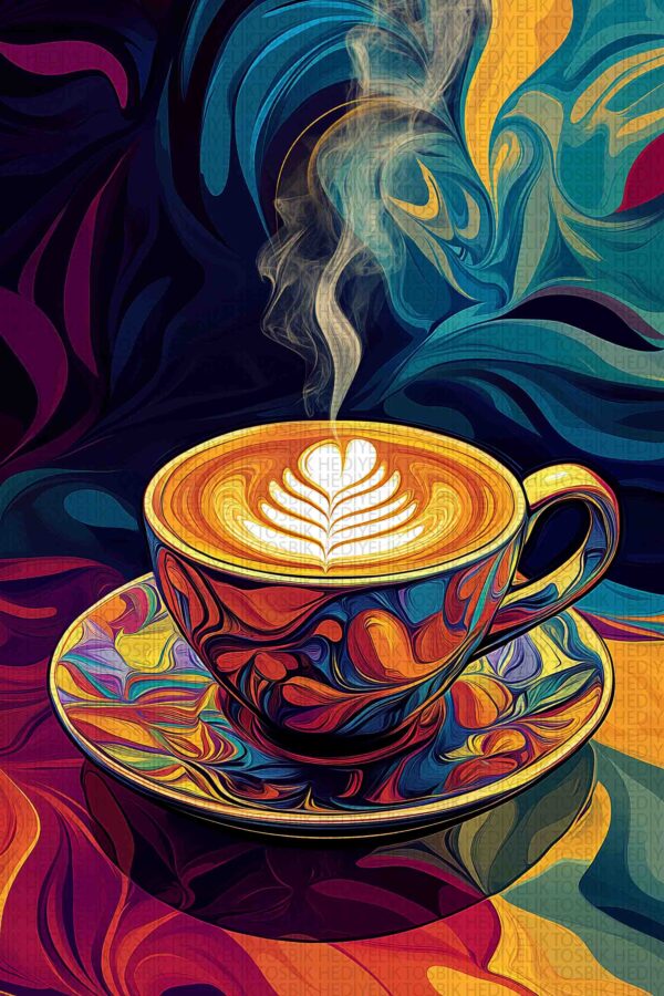 Latte Rüyası – Renkli ve Modern Kahve Temalı Ahşap Poster