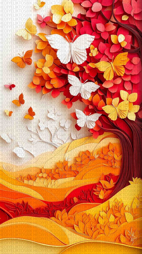 Kelebekler ve Sonbahar – Renkli Paper Cut Ahşap Poster