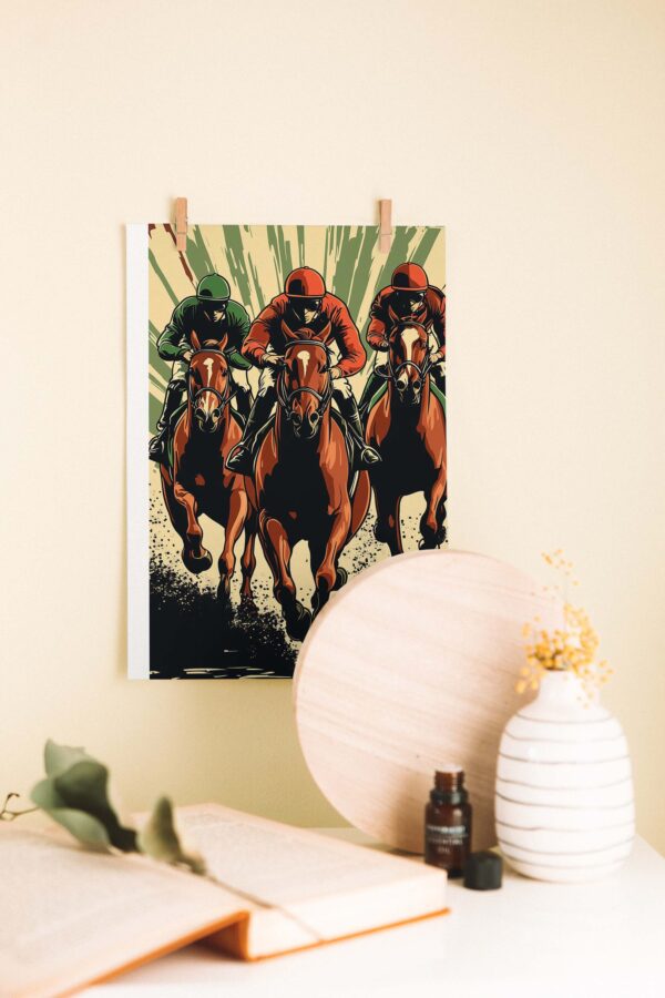 At Yarışı – Dinamik Retro Stil Ahşap Poster