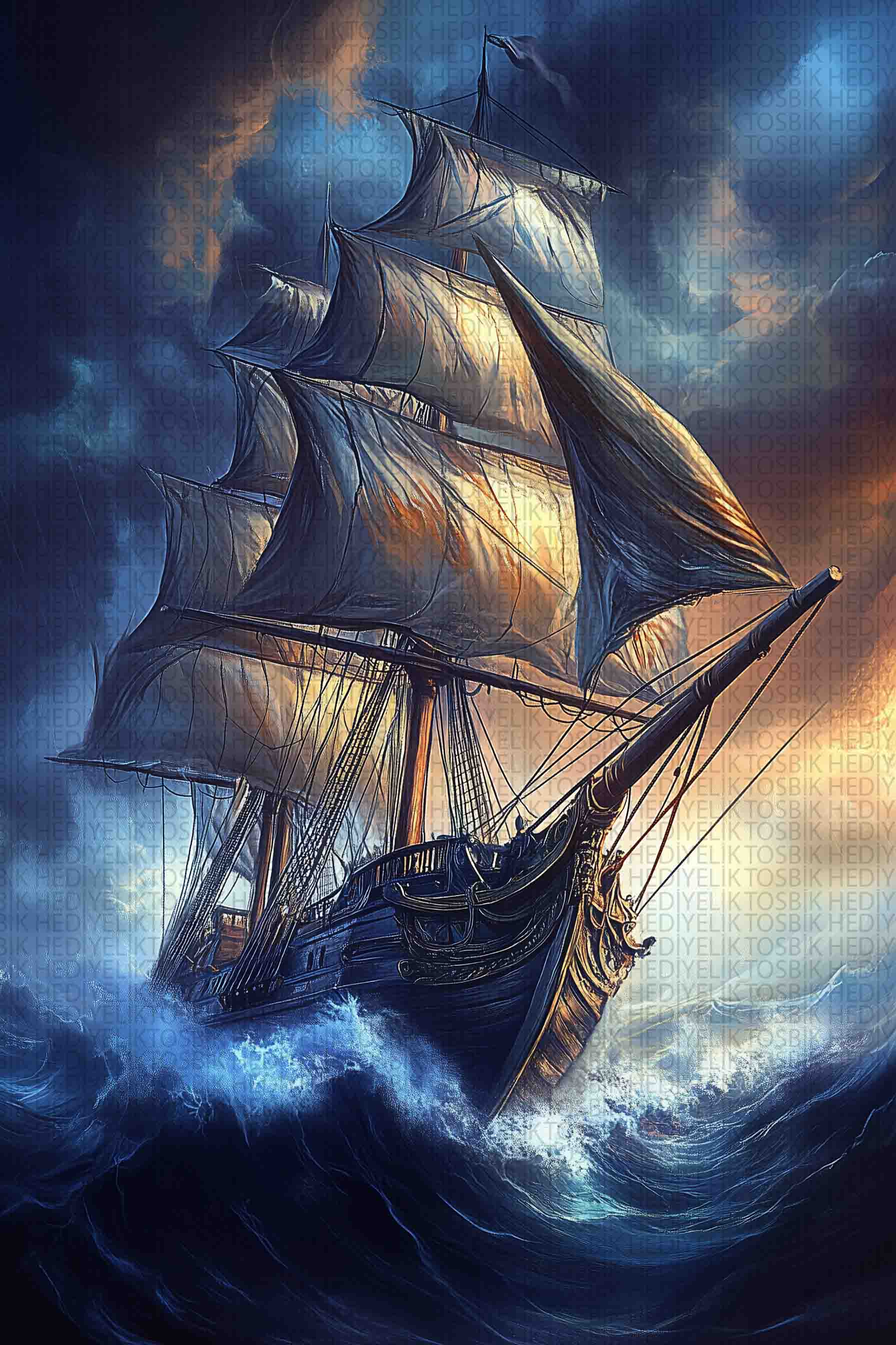 Fırtınadaki Yelkenli – Epik Deniz Temalı Ahşap Poster