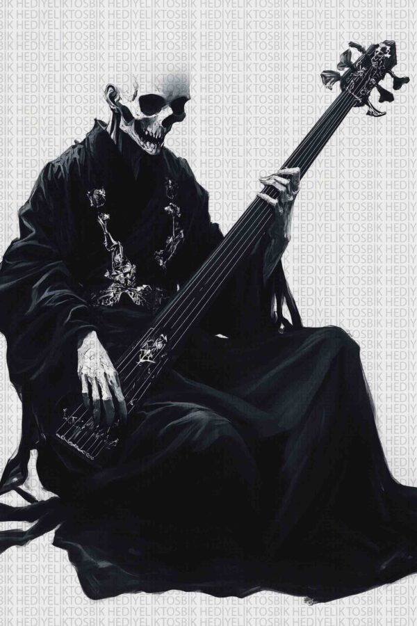 Karanlığın Müziği – Gotik İskelet Müzisyen Ahşap Poster