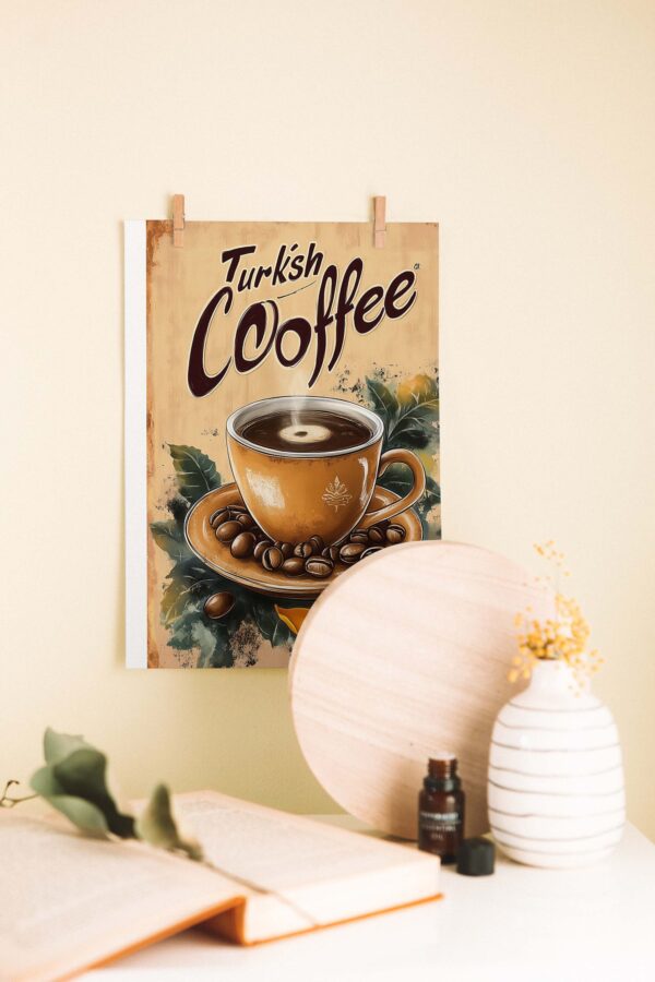 Vintage Turkish Coffee – Ahşap Duvar Dekorasyonu Posteri