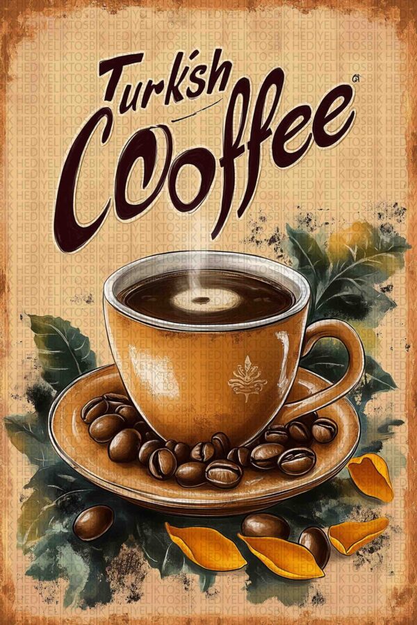Vintage Turkish Coffee – Ahşap Duvar Dekorasyonu Posteri