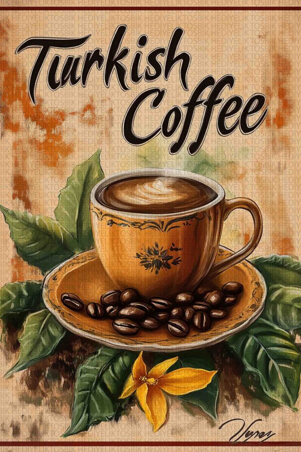 Turkish Coffee Vintage – Ahşap Duvar Tablosu (Dekoratif Retro Poster)