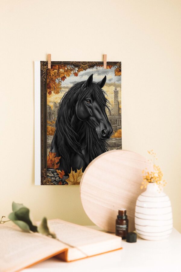 Sonbaharda Siyah At – Klasik Stil Ahşap Poster