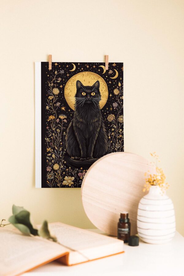 Ay Işığında Kara Kedi – Gotik Stil Ahşap Poster