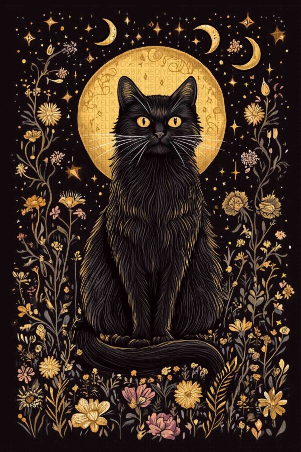 Ay Işığında Kara Kedi – Gotik Stil Ahşap Poster