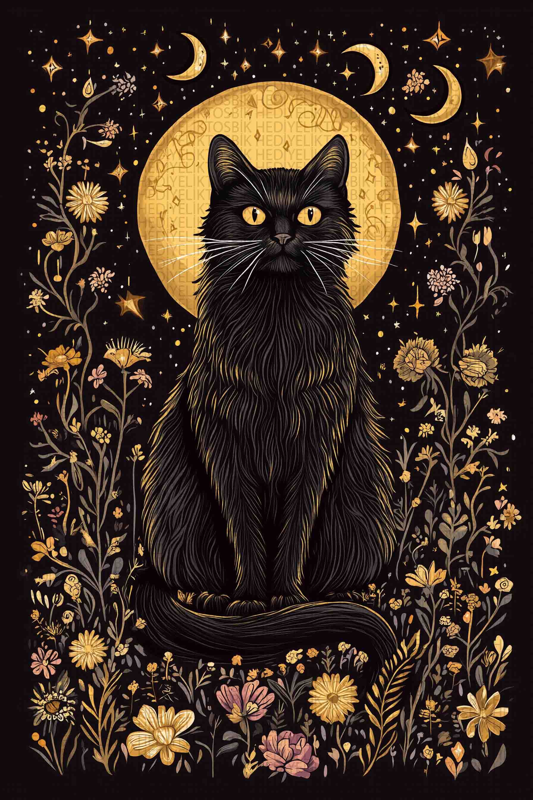 Ay Işığında Kara Kedi – Gotik Stil Ahşap Poster