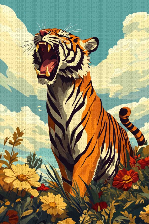 Doğanın Gücü – Kaplan Temalı Retro Ahşap Poster