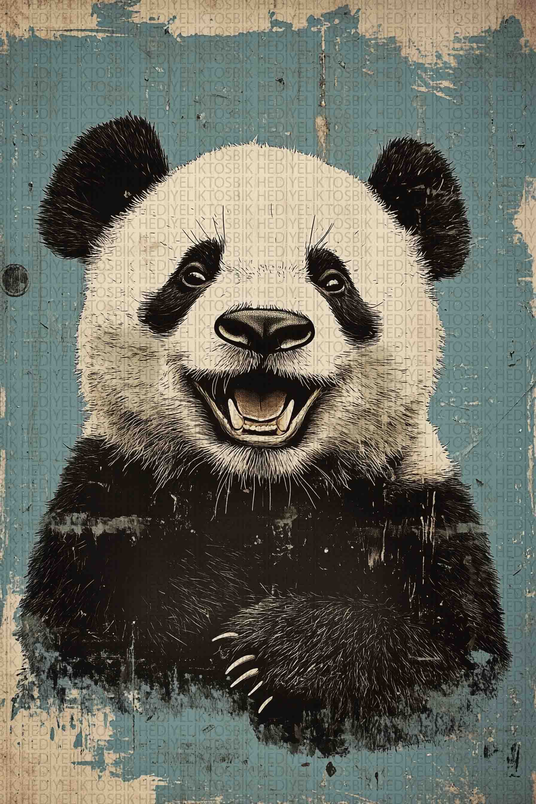 Gülen Panda – Nostaljik Ahşap Poster ile Sevimliliği Duvara Taşıyın