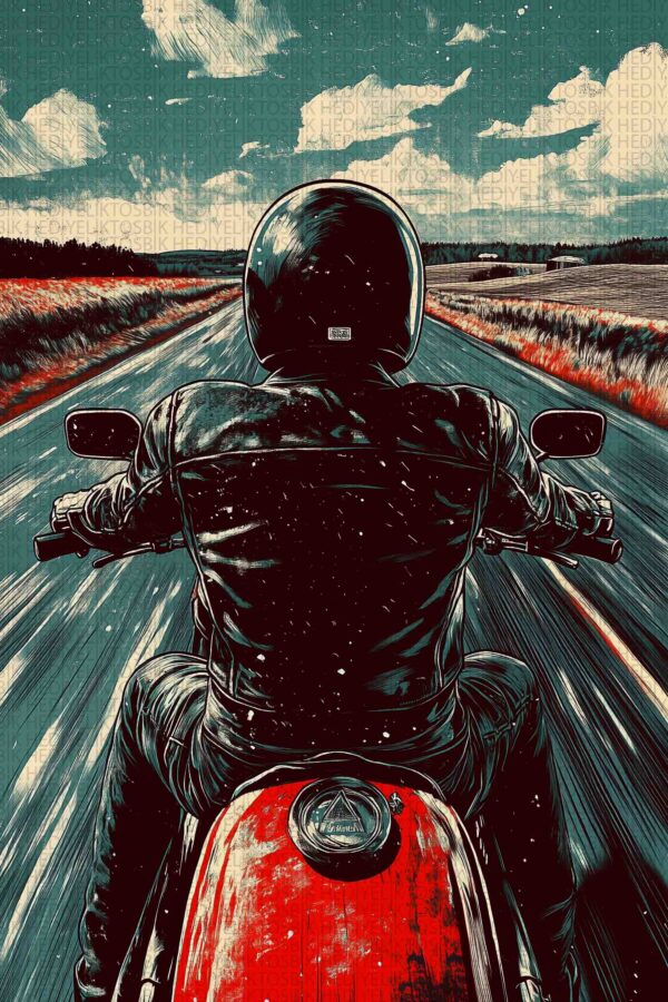 Özgürlük Yolu – Retro Motosiklet Temalı Ahşap Poster