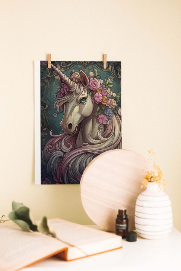 Masal Diyarının Tek Boynuzu – Unicorn Temalı Ahşap Duvar Posteri