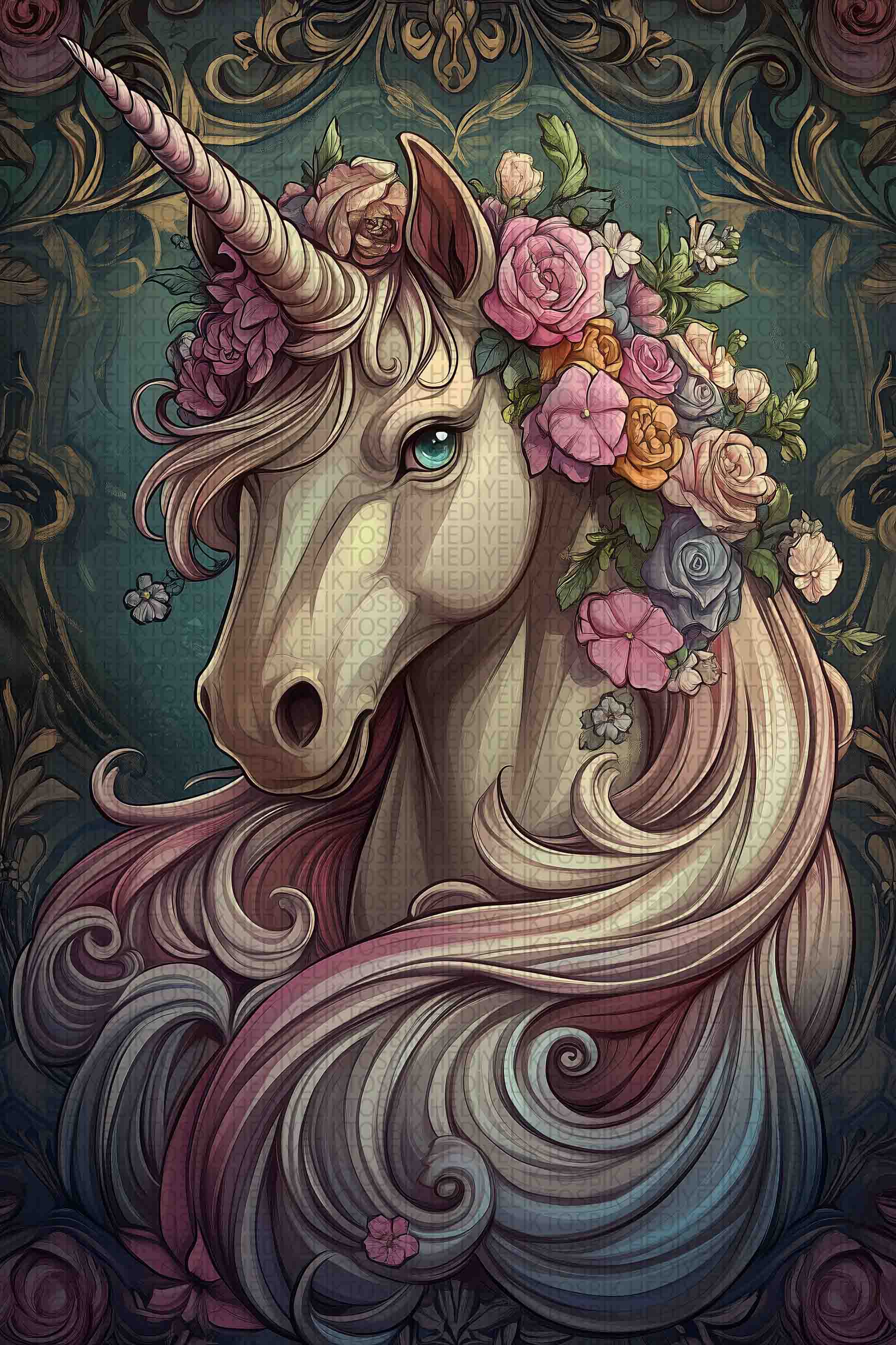 Masal Diyarının Tek Boynuzu – Unicorn Temalı Ahşap Duvar Posteri