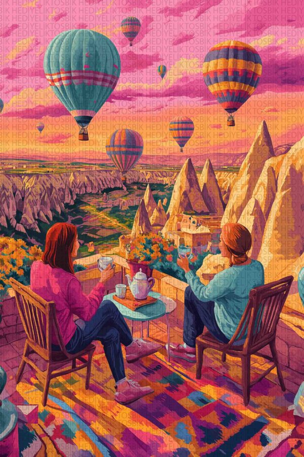 Kapadokya’da Gün Doğumu – Balon Manzaralı Ahşap Duvar Posteri