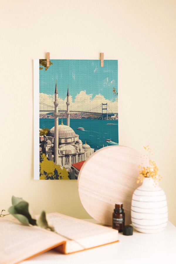 Boğazda Gün Işığı – İstanbul Manzaralı Retro Ahşap Poster