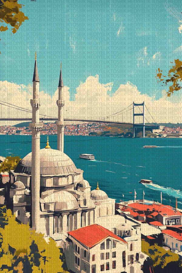 Boğazda Gün Işığı – İstanbul Manzaralı Retro Ahşap Poster