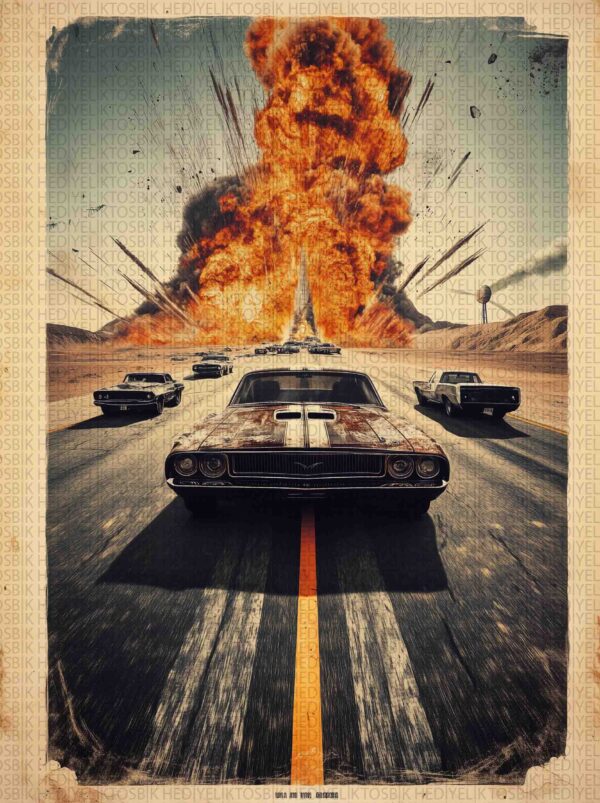 Retro Patlama – Aksiyon Temalı Ahşap Poster