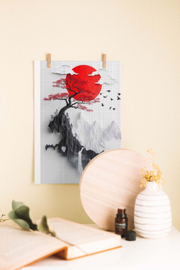 Kızıl Gün – Minimal Japon Tarzı Ahşap Poster