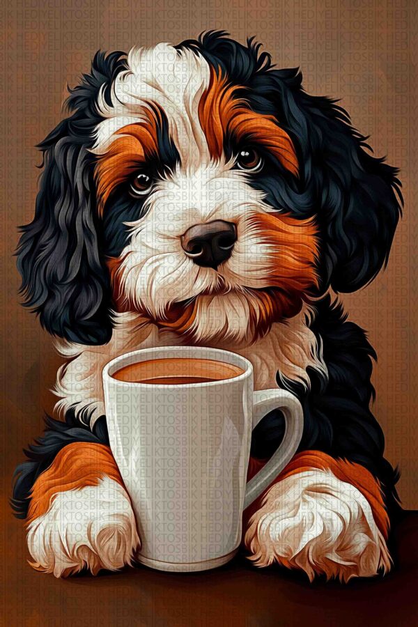 Köpek ve Kahve – Sevimli Ahşap Poster