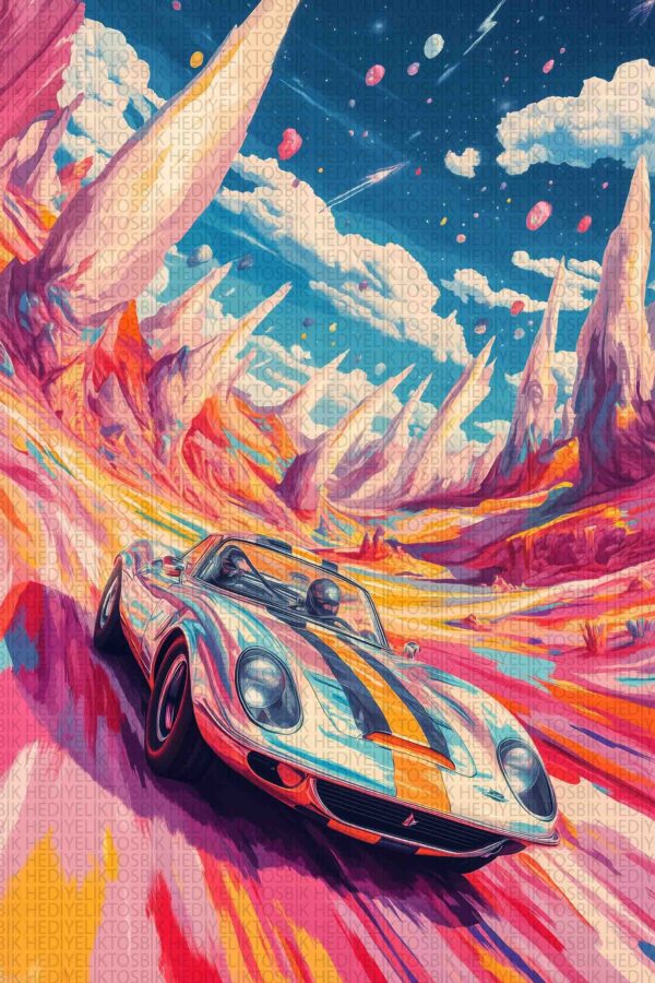 Galaksinin Yolu – Retro-Fütüristik Araba Ahşap Poster
