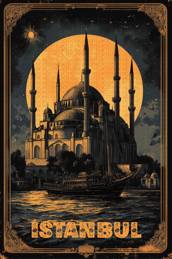 İstanbul Ay Işığında – Retro Şehir Ahşap Poster