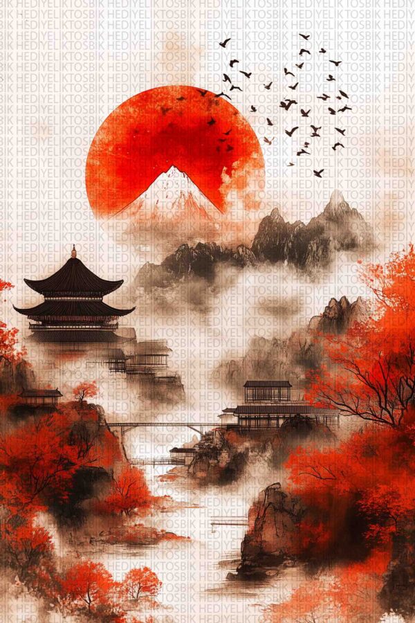 Fuji’nin Gölgesinde – Japon Manzara Ahşap Poster