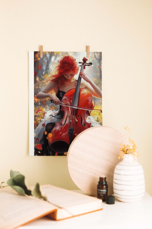 Sonbahar Ezgisi – Romantik Çello Ahşap Poster