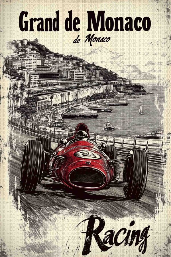 Monaco Yarışları – Retro Formula Ahşap Poster