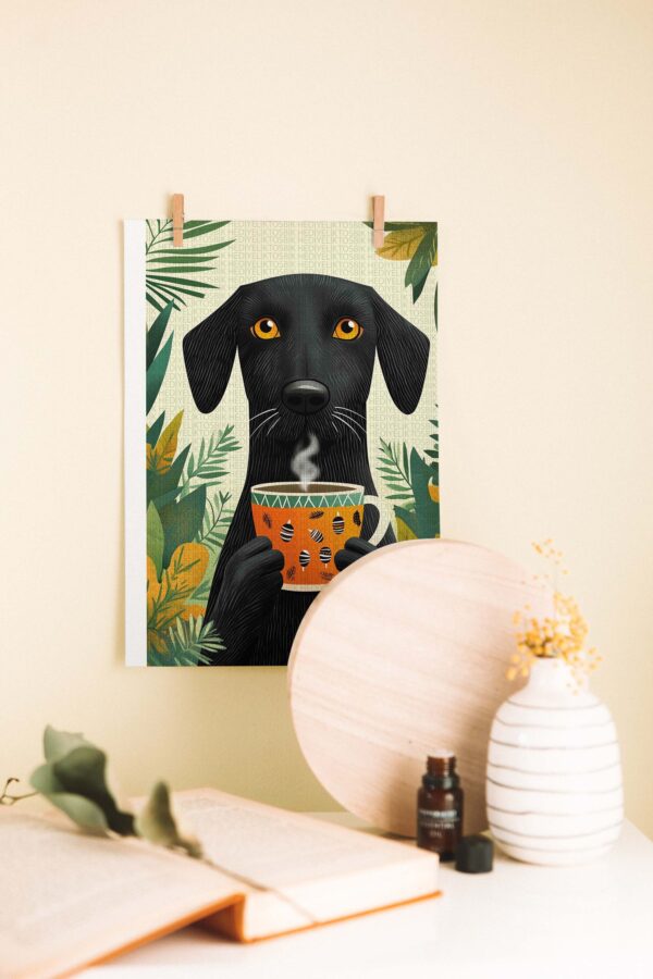 Kahve Molası – Tropikal Köpek Ahşap Poster