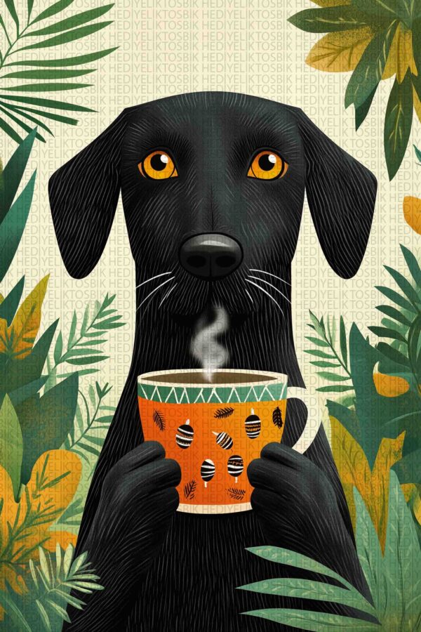 Kahve Molası – Tropikal Köpek Ahşap Poster