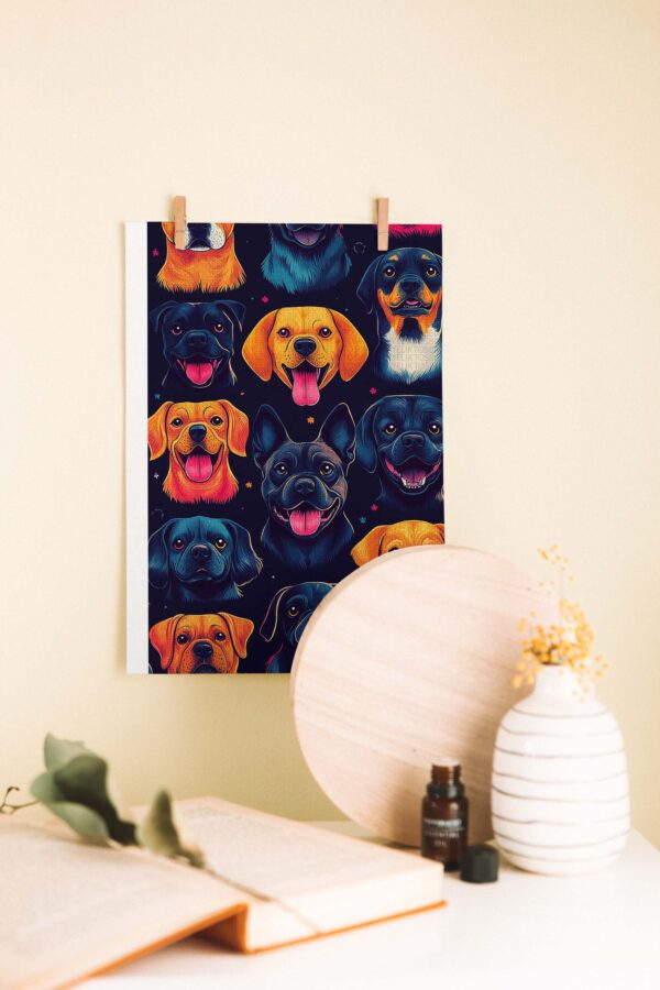 Mutlu Pati Portreleri – Renkli Köpekler Ahşap Poster