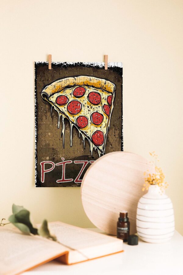 Pizza Dilimi – Retro Stil Dekoratif Ahşap Duvar Posteri