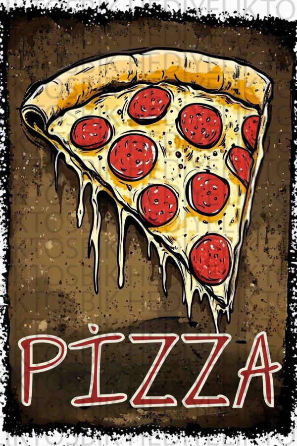 Pizza Dilimi – Retro Stil Dekoratif Ahşap Duvar Posteri