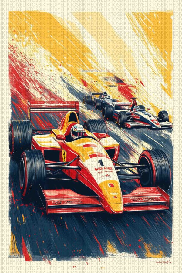 Retro Formula Yarışı – Dekoratif Ahşap Poster