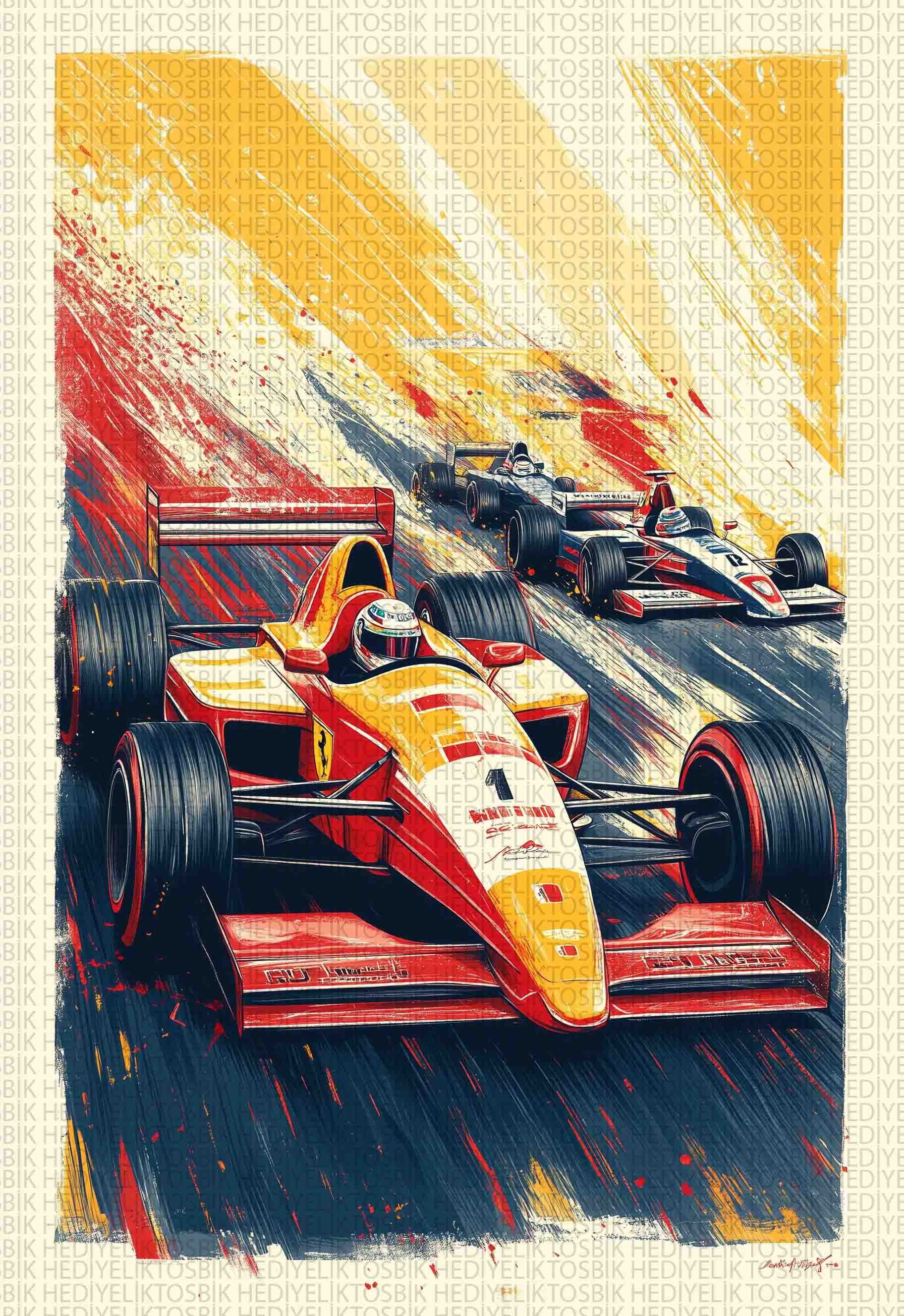 Retro Formula Yarışı – Dekoratif Ahşap Poster