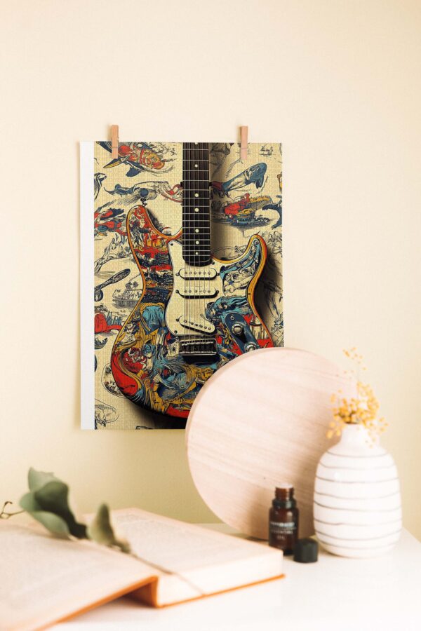 Ritmin Ruhu – Sanatsal Retro Ahşap Gitar Posteri